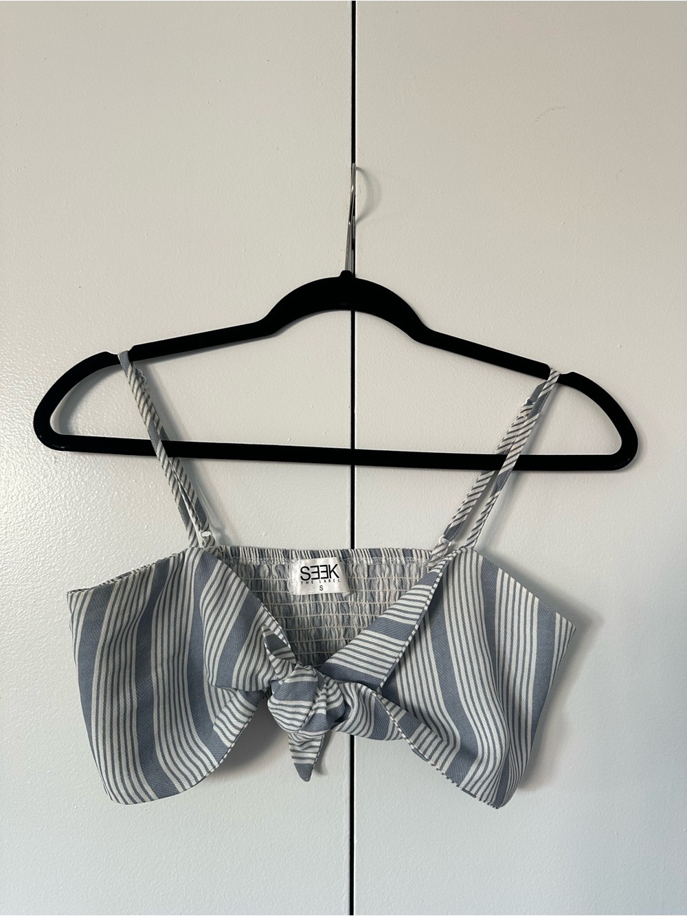 Striped Tie-Front Crop Top in Blue & White by S3EK